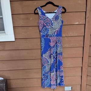 Talbots Blue and Pink Patterned Maxi Dress size medium petite